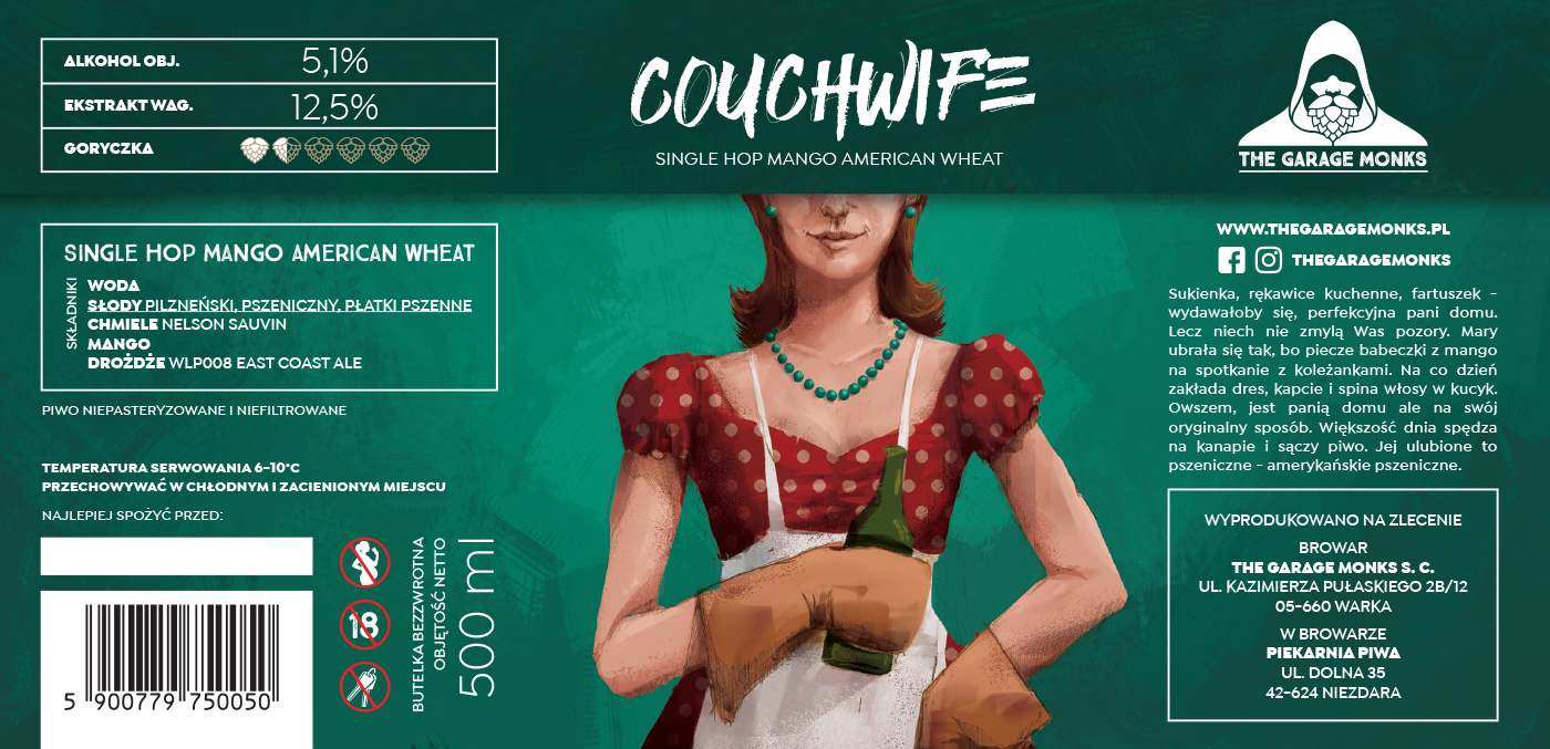 Couchwife – beer label design illustration for The Garage Monks brewery by Jakub Cichecki