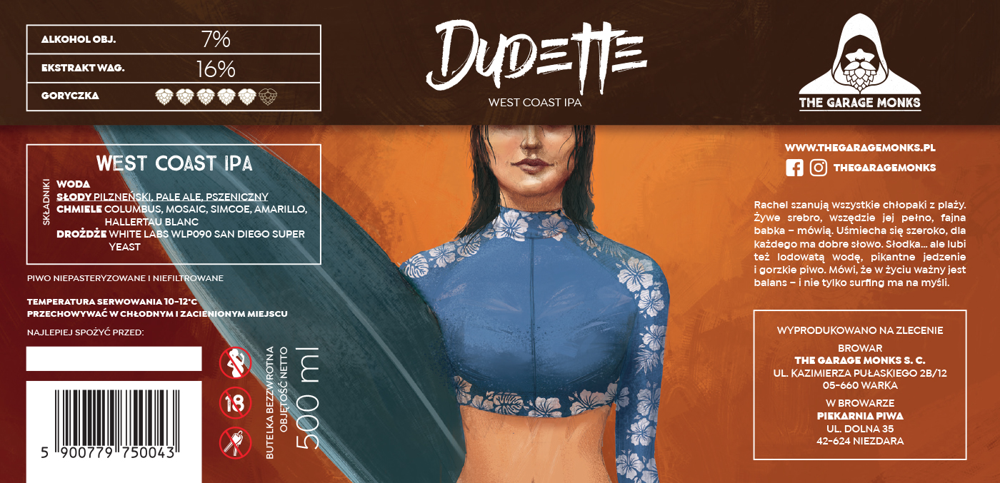 Dudette – beer label design illustration for The Garage Monks brewery by Jakub Cichecki